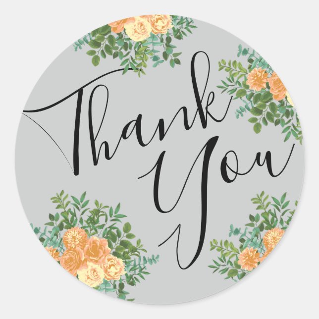 Peach Gray Wedding Spring Floral Runder Aufkleber (Vorderseite)