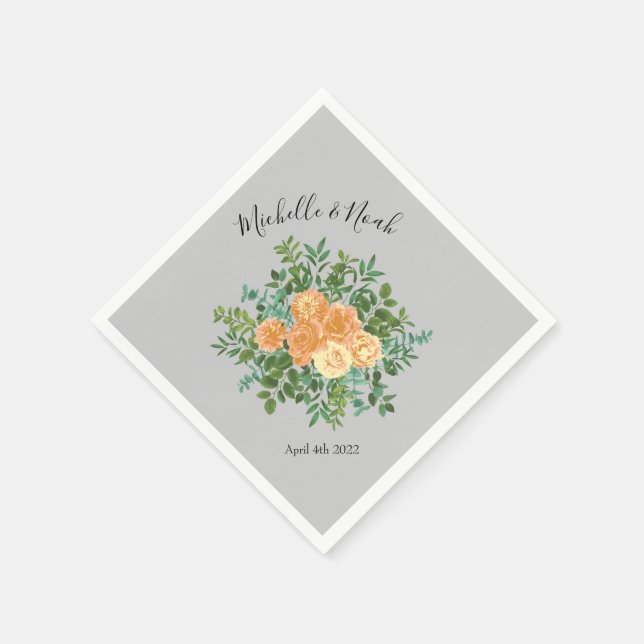 Peach Gray Wedding Spring Floral Serviette (Ecke)