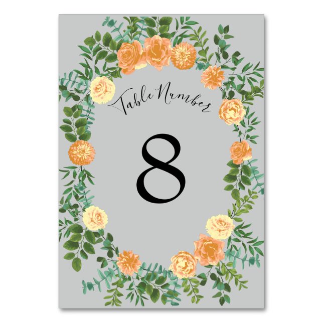 Peach Gray Wedding Spring Floral Tischnummer (Rückseite)