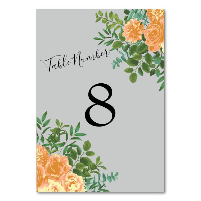Peach Gray Wedding Spring Floral Tischnummer (Rückseite)