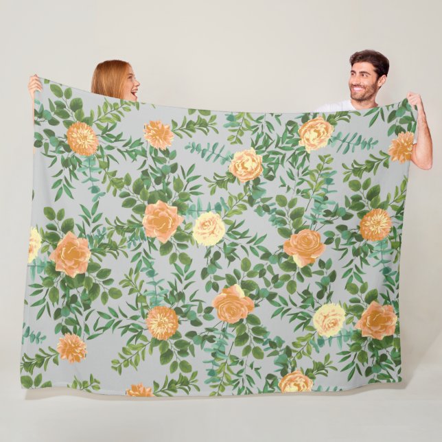 Peach Gray Wedding Vintag Floral Fleecedecke (Beispiel)