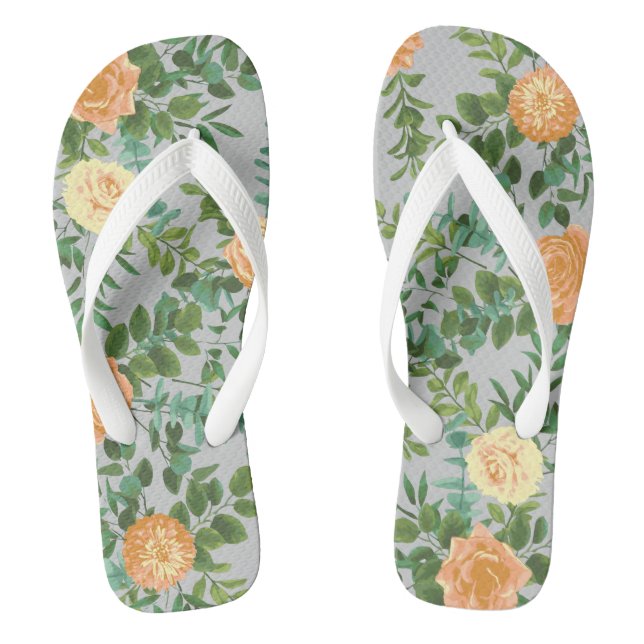 Peach Gray Wedding Vintag Floral Flip Flops (Fußbett)
