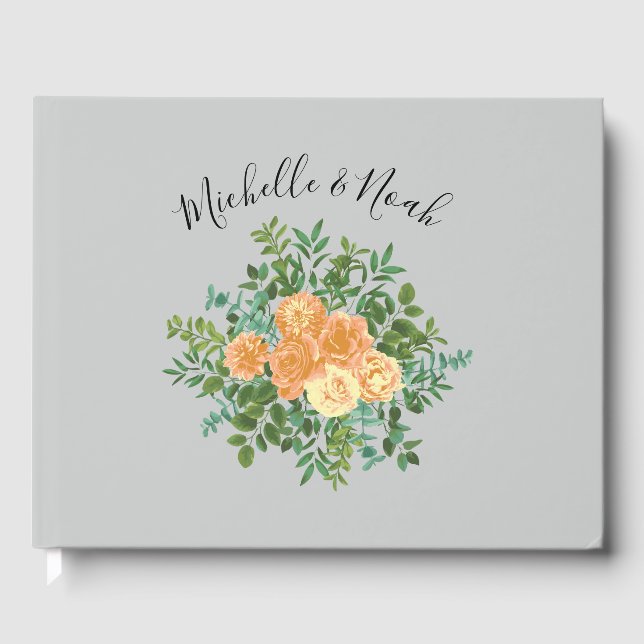 Peach Gray Wedding Vintag Floral Gästebuch (Vorderseite)