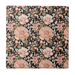 Peach Green Black Floral Küche Badezimmer Abstellr Fliese