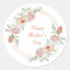 Peach Green Floral Elegant Happy Mother Day Runder Aufkleber