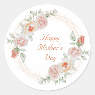 Peach Green Floral Elegant Happy Mother Day Runder Aufkleber