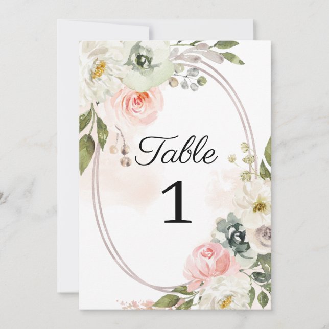 Peach & Green Floral Wedding Tischnummer (Vorderseite)