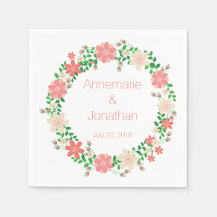 Peach Green Floral Wreath Musterpapier Napkins Serviette