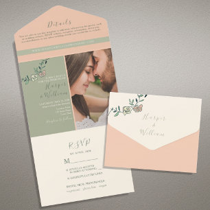 Peach Green Foto All-in-One Einladung
