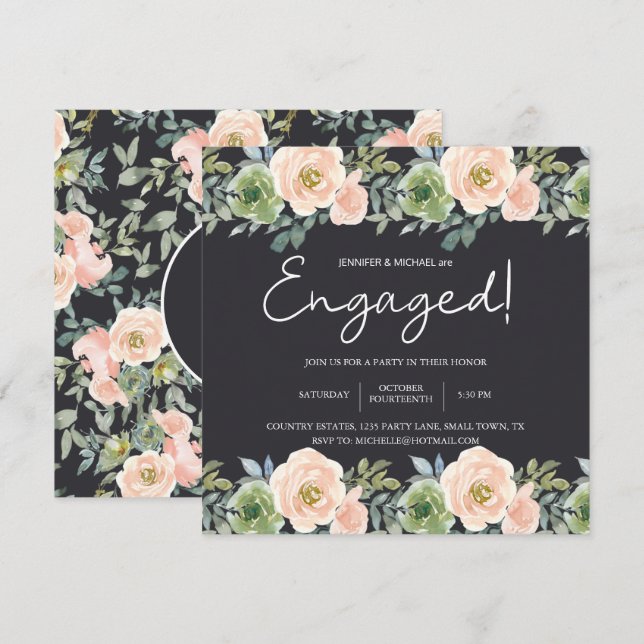 Peach Green Navy Pastel Floral Elegante Verlobung (Vorne/Hinten)