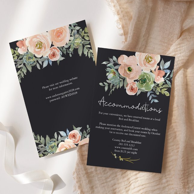 Peach Green Navy Pastel Floral Wedding Begleitkarte (Von Creator hochgeladen)