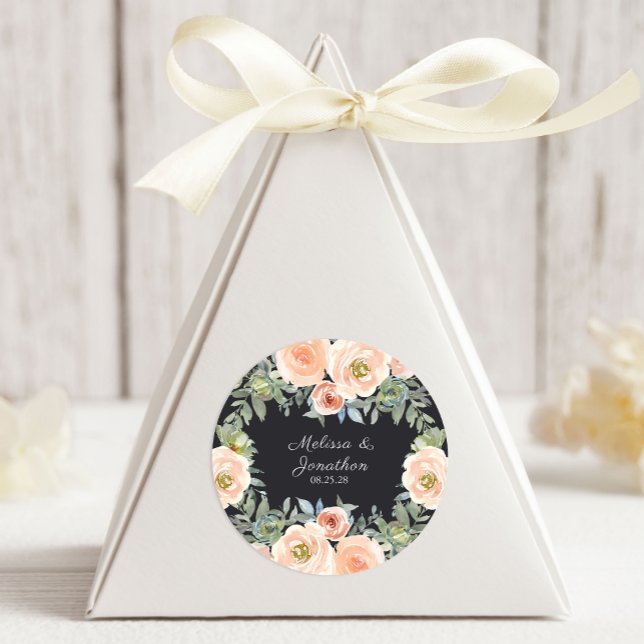 Peach Green Navy Pastel Floral Wedding Runder Aufkleber (Von Creator hochgeladen)