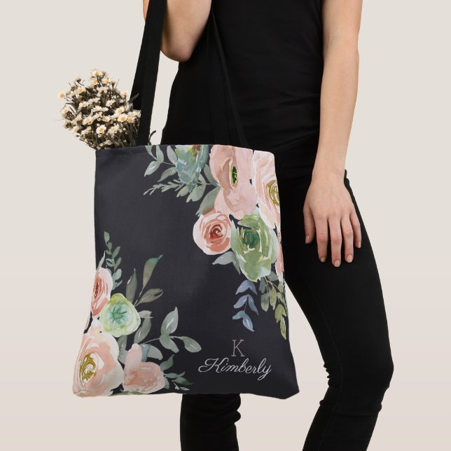 Peach Green Navy Pastel Initial Monogram Tote Bag (Von Nahem)