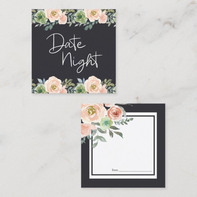 Peach Green Navy Pastor Floral Date Night Card Quadratische Visitenkarte (Vorne/Hinten)