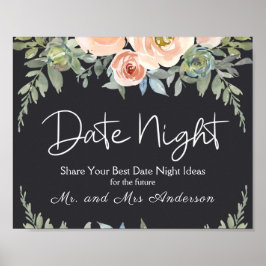 Peach Green Navy Pastor Floral Date Night Sign Poster