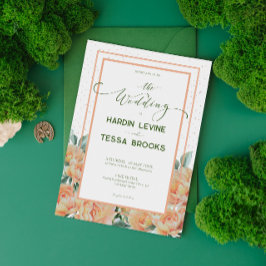 Peach Green Simple Floral Wedding Einladung