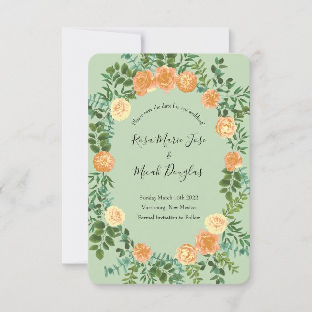 Peach Green Wedding Spring Pastel Einladung (Vorderseite)