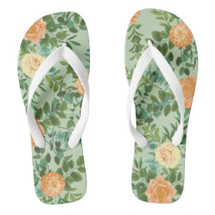 Peach Green Wedding Spring Pastel Floral Flip Flops