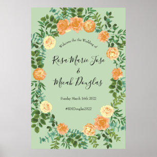 Peach Green Wedding Spring Pastel Floral Poster