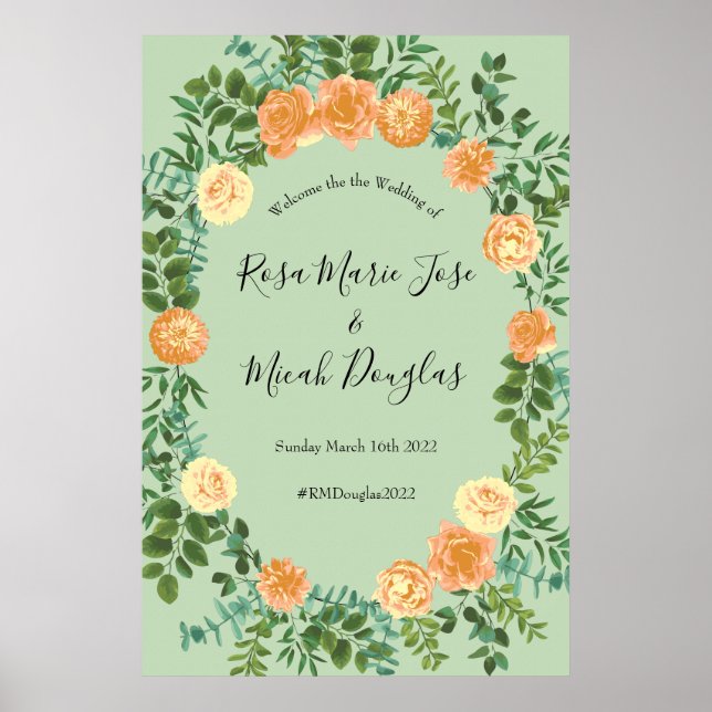 Peach Green Wedding Spring Pastel Floral Poster (Vorne)