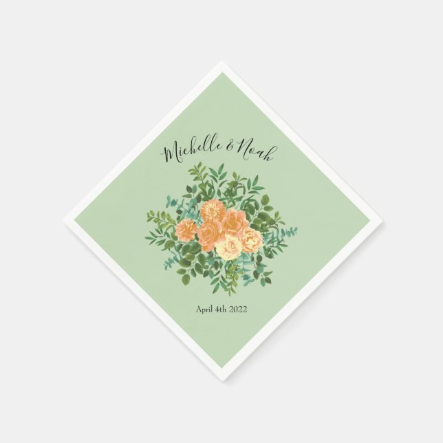 Peach Green Wedding Spring Pastel Floral Serviette (Ecke)