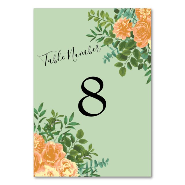 Peach Green Wedding Spring Pastel Floral Tischnummer (Rückseite)