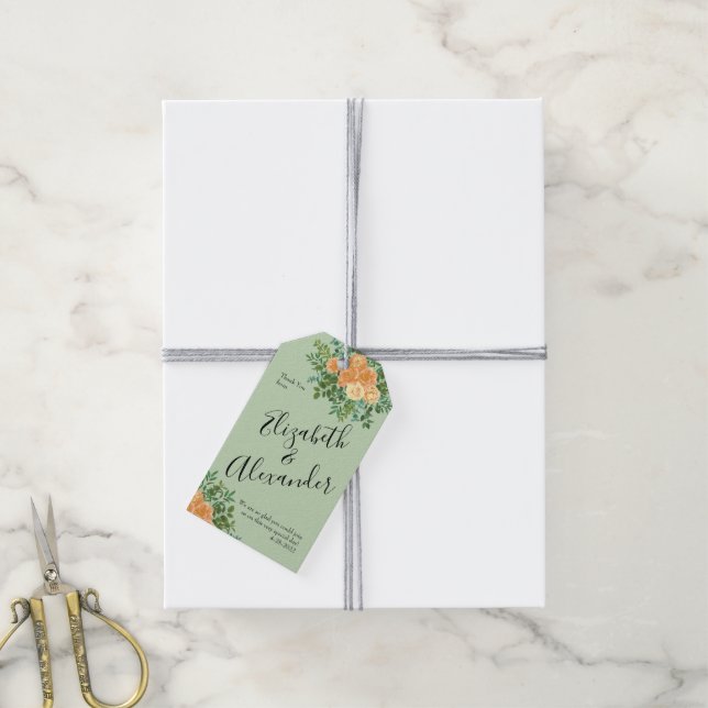 Peach Green Wedding Spring Pastel Geschenkanhänger (Mit Garn)