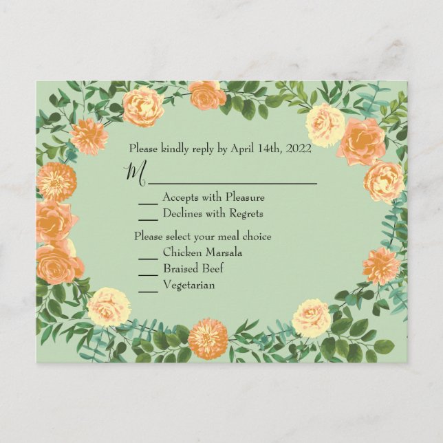 Peach Green Wedding Spring Pastel Postkarte (Vorderseite)