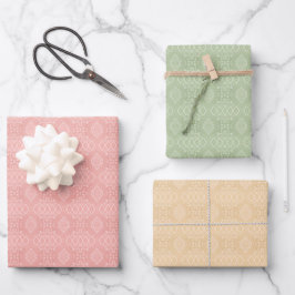 PEACH GREEN YELLOW PATTERN INTRICIEREN GESCHENKPAPIER SET