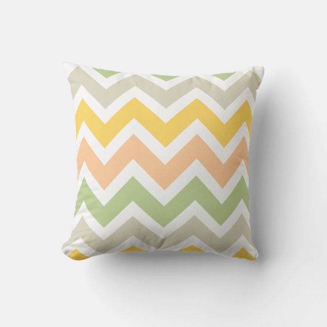 Peach Green Yellow White Zigzag Zickzack Muster Kissen (Vorderseite)