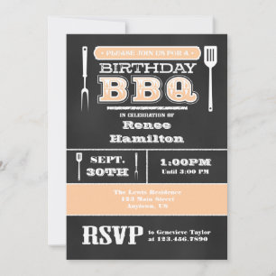 Peach GRILLEN Birthday Chalkboard Einladung