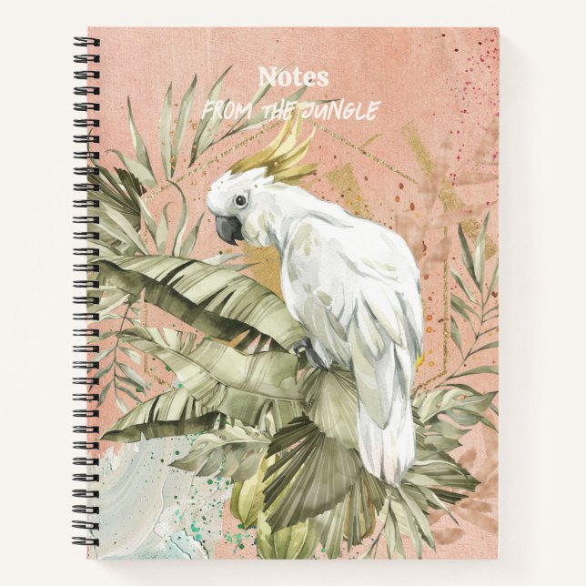 Peach Grunge Boho Floral Cockatoo Notizbuch (Vorderseite)
