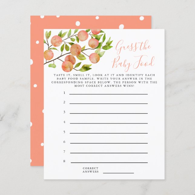Peach Guess The Baby Food Dusche Spiel (Vorne/Hinten)