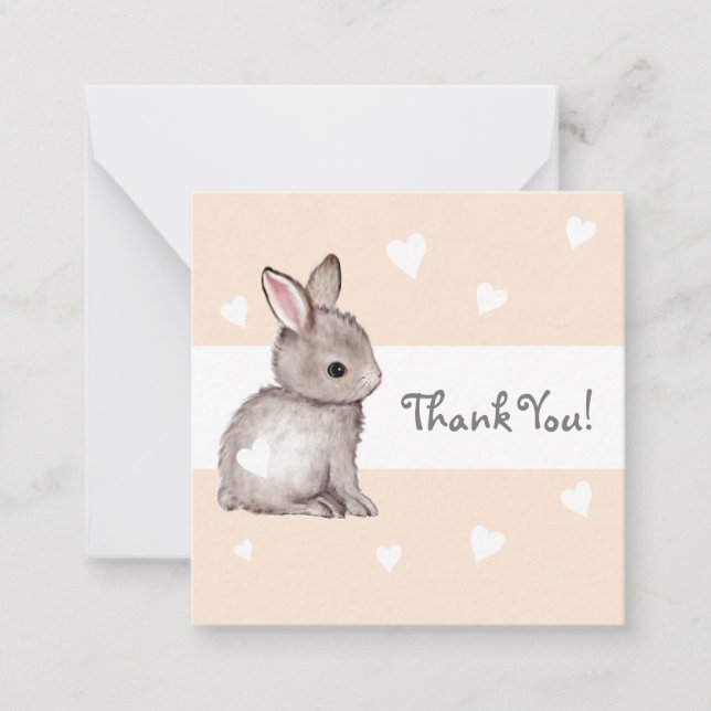 Peach Heart Bunny Baby Dusche Danke Notecards Mitteilungskarte (Vorderseite)
