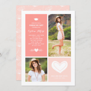 Peach Heart Doodles Foto Collage Abschluss Einladung