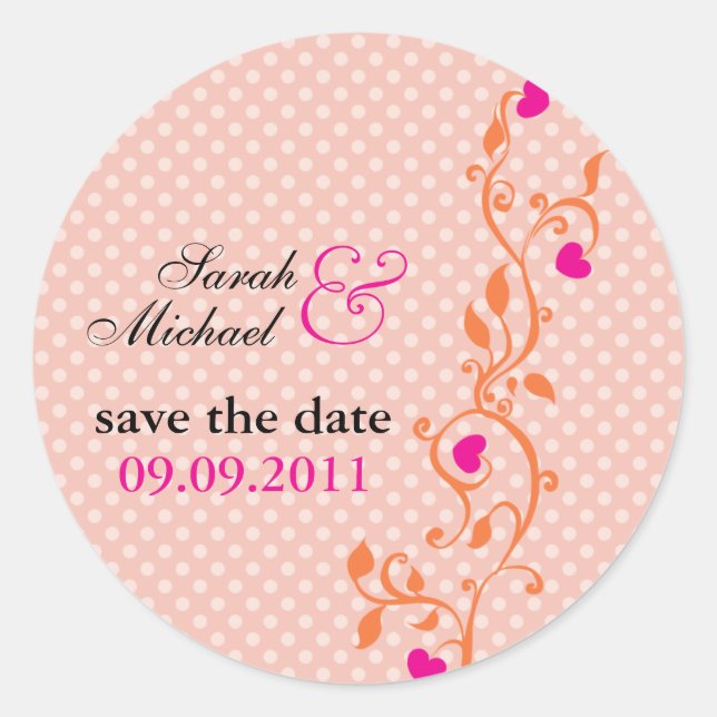 Peach Heart Vine - Save the Date Runder Aufkleber (Vorderseite)