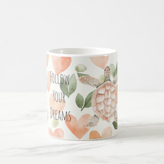 Peach Hearts Dreams Sea Turtle Kaffeetasse (Mittel)