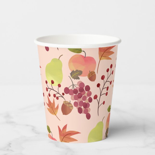 Peach Herbst Ernte Fruchtmuster Pappbecher (Rückseite)