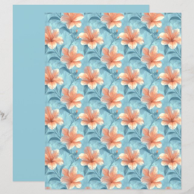 Peach Hibiscus Floral Scrapbook Paper (Vorne/Hinten)