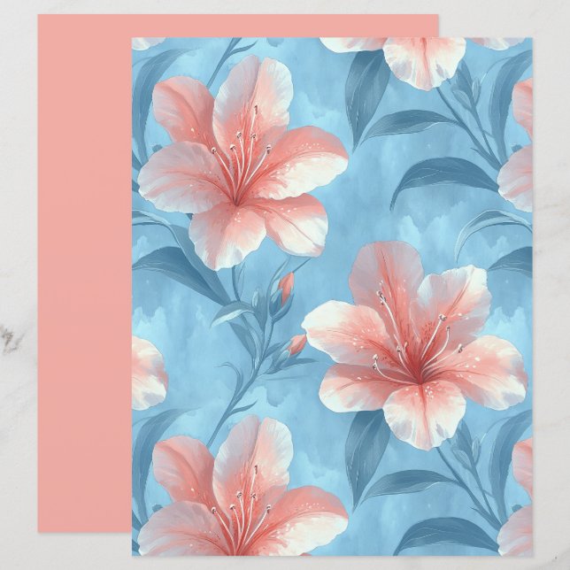 Peach Hibiscus Floral Scrapbook Paper (Vorne/Hinten)