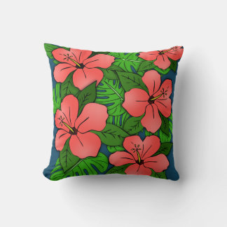 Peach Hibiskus & Monstera Kissen