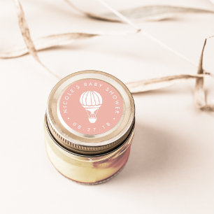 Peach Hot Air Ballon Babydusche Runder Aufkleber