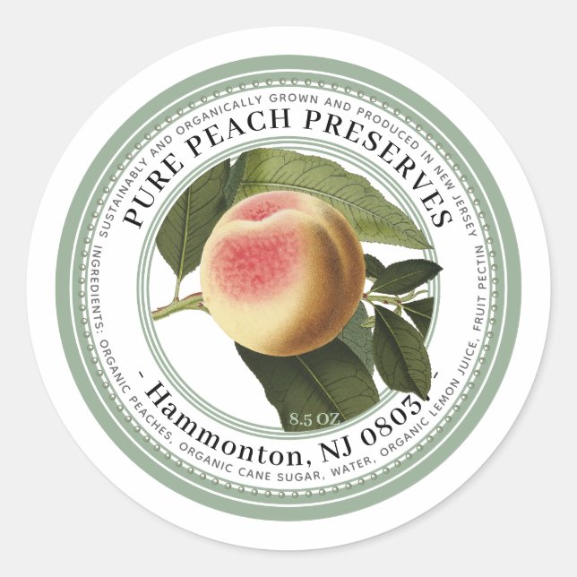 Peach Illustration für das Label 1800s Runder Aufkleber (Vorderseite)