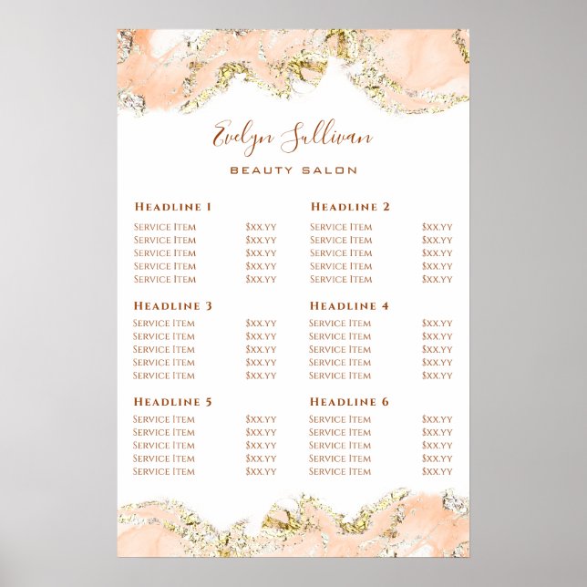 Peach ink Marble Design Preisliste Plakat (Vorne)