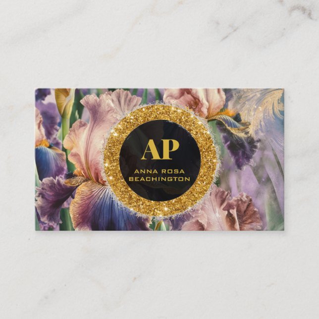 *~ PEACH Iris QR AP10 Blume Gold Business Card Visitenkarte (Vorderseite)