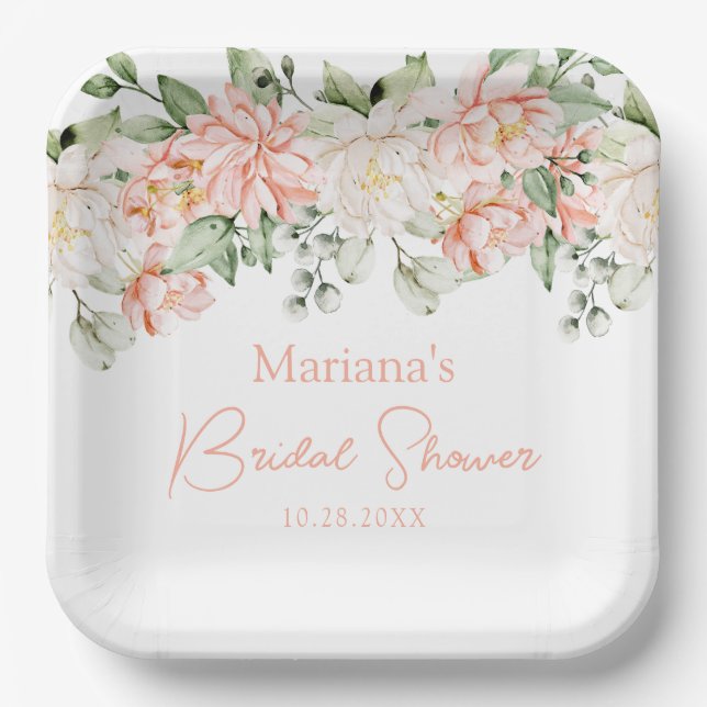 Peach Ivory Floral Brautparty Pappteller (Vorderseite)