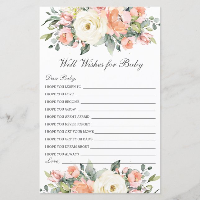 Peach Ivory Floral Well Wish for Baby Showroom (Vorderseite)