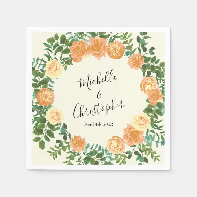 Peach Ivory Hochzeit Vintage Rose Serviette (Vorderseite)