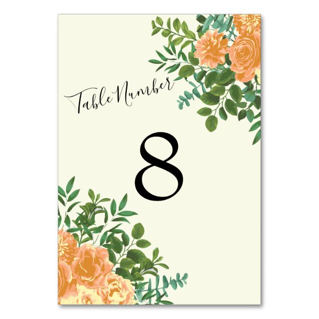 Peach Ivory Hochzeit Vintage Rose Tischnummer (Rückseite)