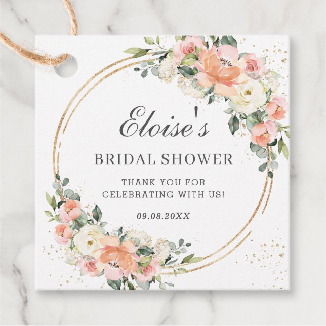 Peach Ivory Pink Floral Brautparty Vielen Dank Geschenkanhänger (Vorderseite)